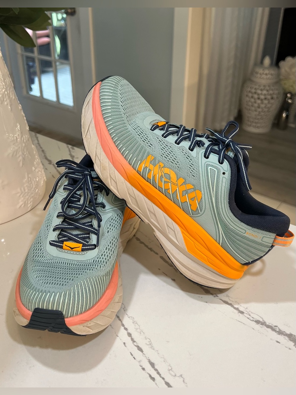 Hoka One One Bondi 7 Women’s Size 8.5 Blue Haze Orange Pink